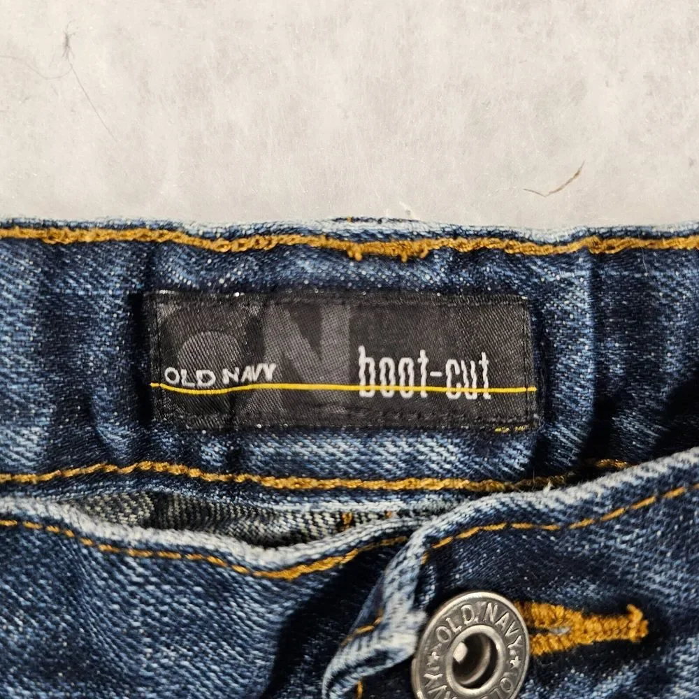 Old Navy Boot-Cut Jeans Denim Whisker Dark Wash Blue Kids Boys Size‎ 10 (28x23)